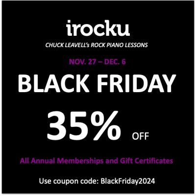 Black Friday Special. 35% discount off an Annual IROCKU Piano Lessons Membership.